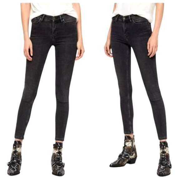All Saints Jeans‎ Women 27 Gray Washed Black Grace Slashed Distressed Skinny - Picture 1 of 10
